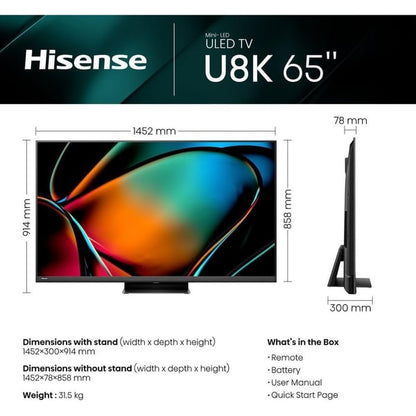 Hisense 65" U8K Mini LED Ultra HD 4K HDR Smart TV