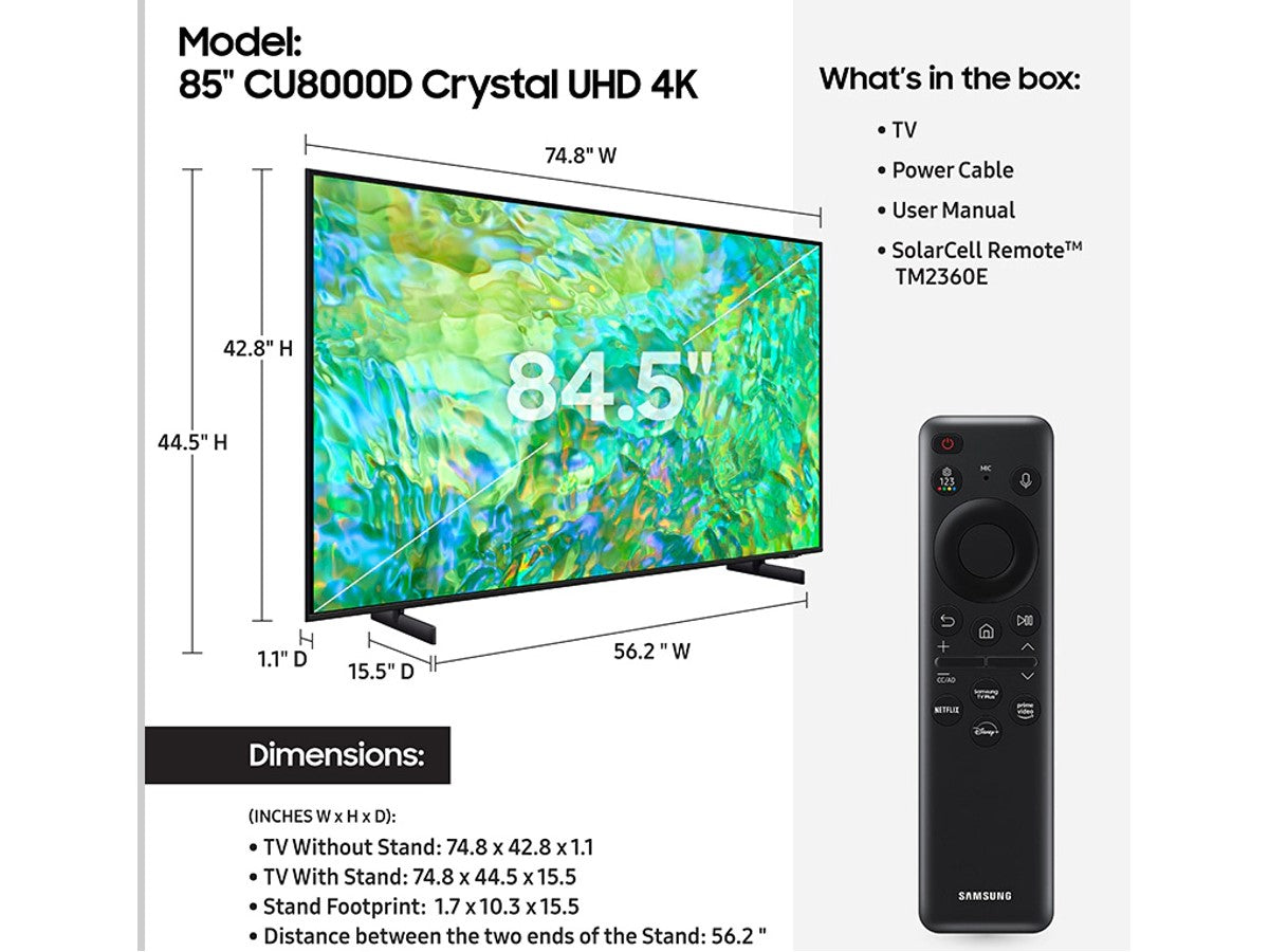 Samsung 85" CU8000D Crystal UHD 4K HDR Smart TV