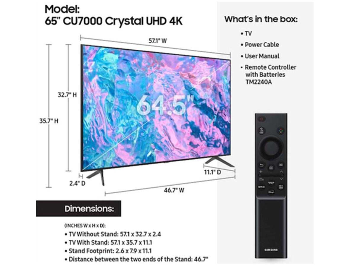 تلفزيون سامسونج الذكي 65 بوصة CU7000 كريستال UHD 4K HDR